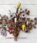 Campora Bouquet di GBS, Applique in ferro battuto, oro foglia, oro patinato e smalto invecchiato. Versione a tre luci.